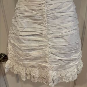 Zara Elegant White Ruched Skirt with lace and scalloped edge